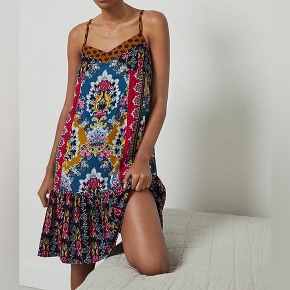 By Anthropologie Zadie Velvet Slip Dress Floral Paisley Size Small Ruffle - Picture 1 of 13
